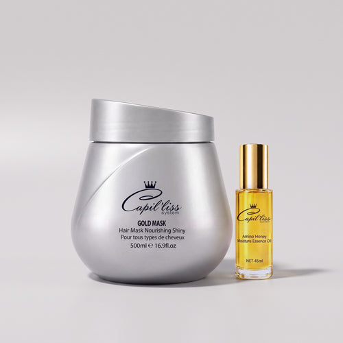 Duo Brillance et Anti-frisottis Capil'liss : Masque Gold et sérum Amino Honey