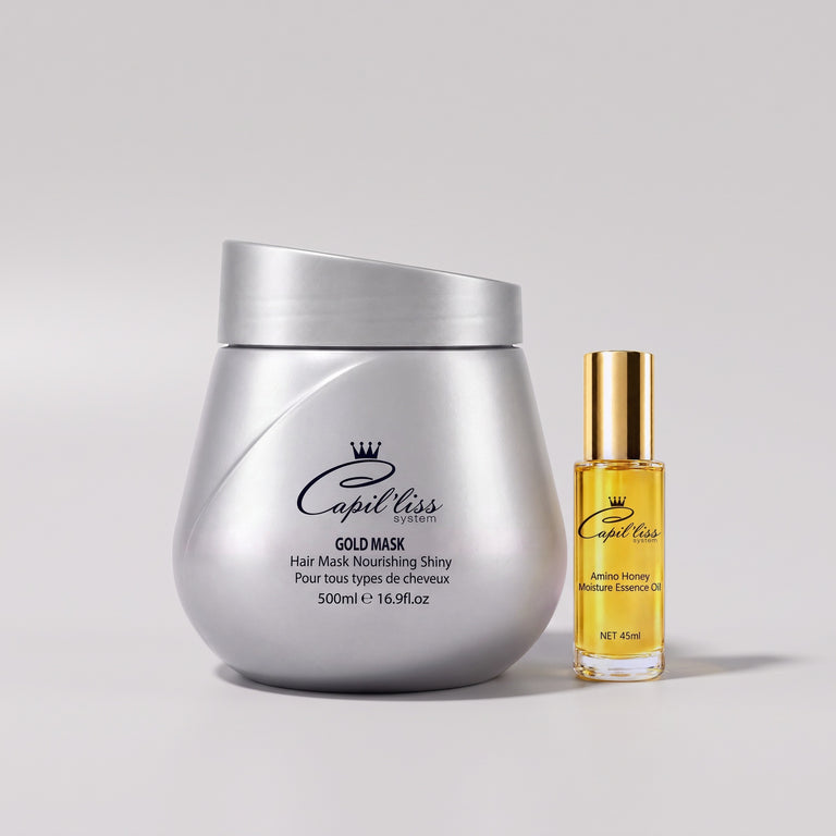 Duo Brillance et Anti-frisottis Capil'liss : Masque Gold et sérum Amino Honey