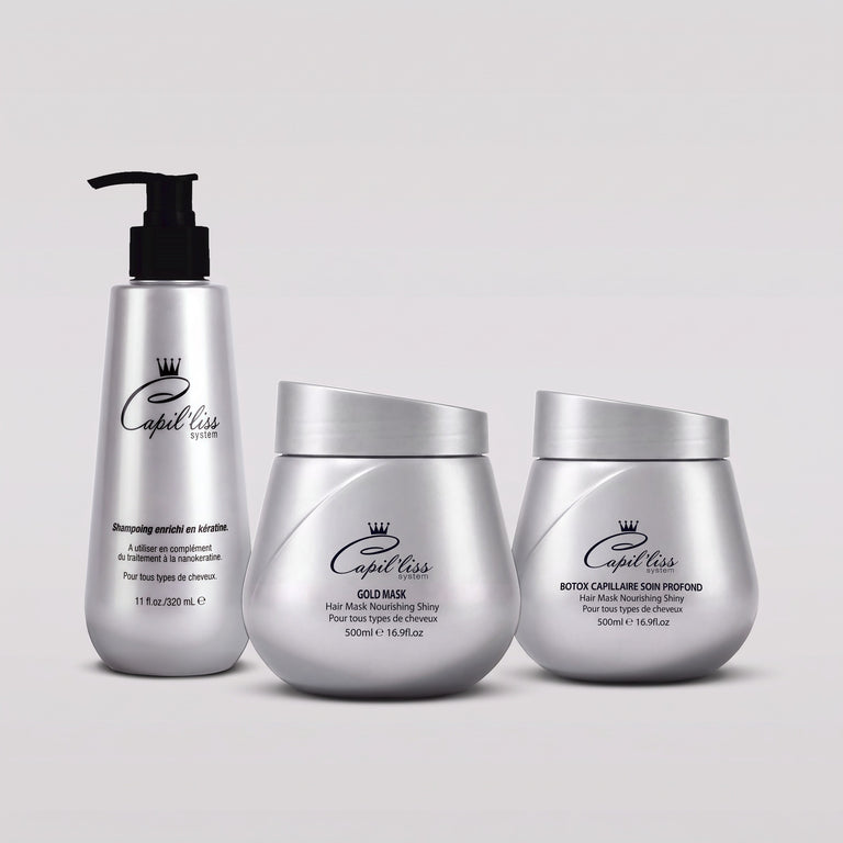 Routine Entretien du Lissage Capil'liss : Masque Gold, Botox capillaire et shampoing kératine 320 ml
